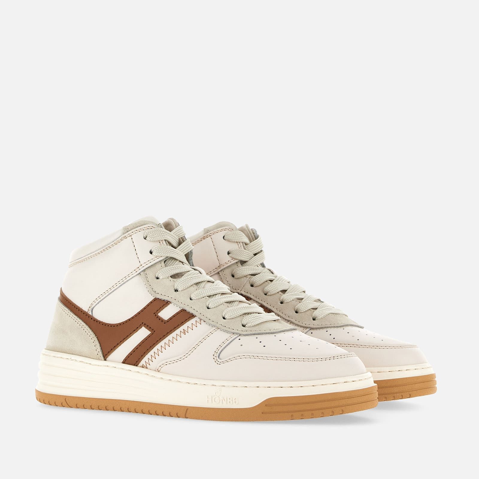 Hogan H630 High Top Flat White / White / Brown | 905216JIU